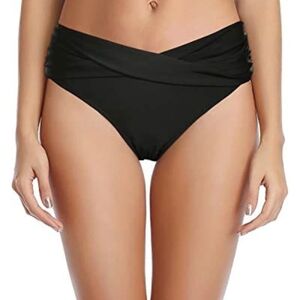 Classic Black High-Waisted Bikini with Ruched Waistband, New, Hygienic Liner, L